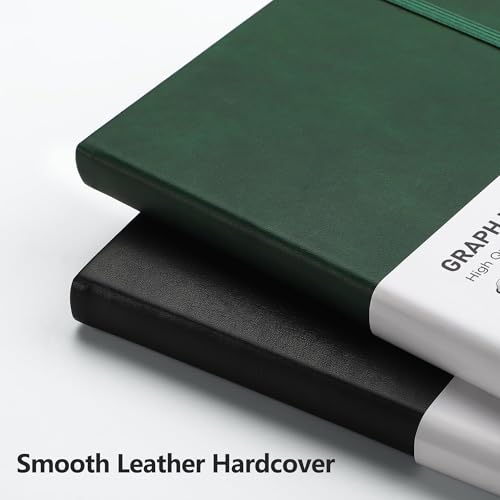 RETTACY Graph Grid Paper Notebook, 192 Pages, A5 Medium Size (5.7'' x 8.3''), 5 Squares per Inch, Leather Hardcover, 100 GSM Thick Paper, for School, Students, Math, Engineering (Dark Green) - color: Dark Green, style: Grid