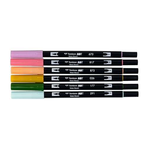 Tombow 56242 Dual Brush Pen Art Markers, Teatime, 6-Pack, Water-Based, for Hand Lettering, Watercolor, Fine Art, Illustrations