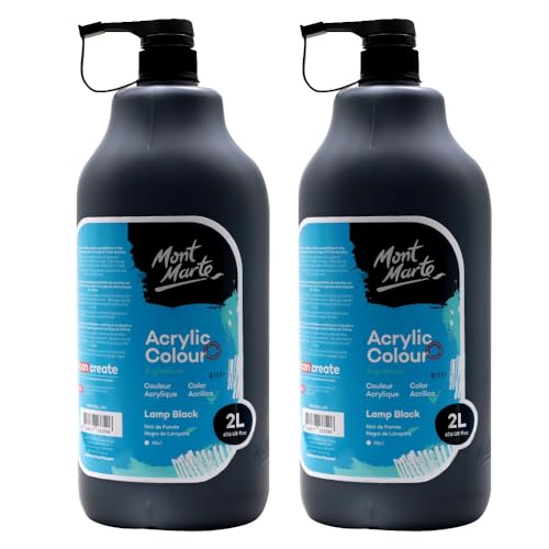 Mont Marte Discovery School Acrylic, 2 PACK, Black, 1/2 Gallon (2 Liter). Ideal for Students and Artists. Excellent Coverage and Fast Drying. Pump Lid Included. - color: Black 2PACK
