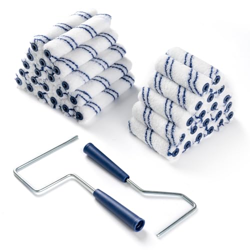 40 Pack Microfiber Paint Roller, 4 Inch and 6 Inch, Small Paint Roller Covers with 2Pcs Anti Rust Metal Roller Frames, Mini Paint Rollers for House Painting, Wall Painting Tool - size: 4&6 Inch Paint Roller Kit, 40 Pack