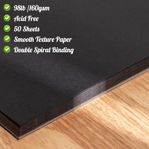 30 Sheets Black Paper Sketchbook, 98lb/160gsm Heavyweight Black Sketch Pad 9×12in, Acid-Free Drawing Paper, Spiral Bound Sketch Book for Kids, Teens, Artist - size: 9×12 Inch (1 pack)
