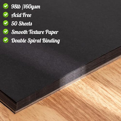 30 Sheets Black Paper Sketchbook, 98lb/160gsm Heavyweight Black Sketch Pad 9×12in, Acid-Free Drawing Paper, Spiral Bound Sketch Book for Kids, Teens, Artist - size: 9×12 Inch (1 pack)