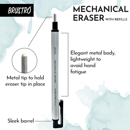 BRUSTRO Fine Art Graphite Pencil - Set of 12 (10B - 2H) with Mechanical Precision Retractable Eraser(2.3mm) | Ideal for Drawing,Sketching,Mandala,Shading,Artwork, Beginners, Artists and Professionals - style: Graphite Pencil + Mechanical Eraser