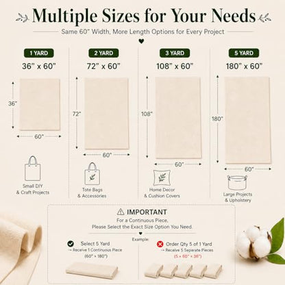 Canvas Fabric, Premium 10oz 100% Cotton Duck Canvas Fabric by The Yard, Heavy Duty Canvas Material for Sewing, Upholstery, Tote Bags, Arts & Crafts & DIY Projects, 3 Yard （60×108 inchs） - size: 3 Yard（60×108 inchs）