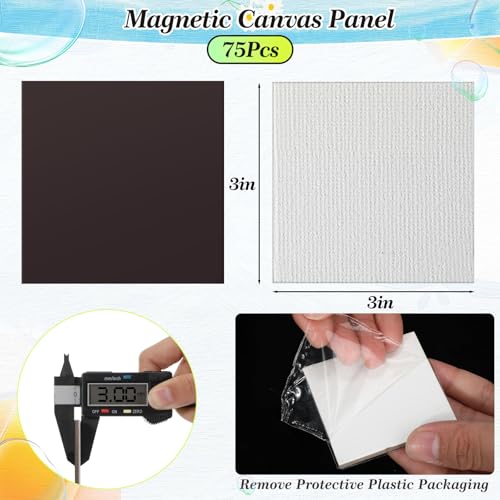 Engrowtic 75 Pcs Mini Magnetic Canvas Panel 3 x 3 Inch Square Small Canvas Boards with Magnet Back for Painting Fridge Art Paints Crafts DIY