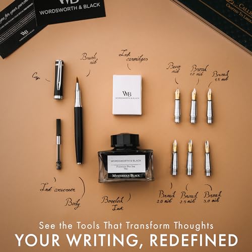 Wordsworth & Black Calligraphy Pen Gift Set, Includes Bottle, 6 Cartridges, Refill Converter, 6 Replacement Nibs, Premium Package, Journaling, Smooth Writing Pens [Black Chrome] - color: Black Chrome