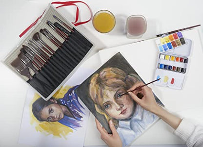 Professional Acrylic Paint Brushes Set (Synthetic 17Pcs) - Beginner/Artist Detail Paint Brushes for Watercolor, Gouache & Acrylic Painting - Ergonomic, Easy Great Flow Control, Snap - ZenART Verbena