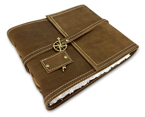 Wanderings Brown Leather Watercolor Journal - 6" x 8" - Genuine Leather Art Journal with Handmade Deckle Edge Paper - 350 GSM Cold Press Paper - Scrapbook, Watercolor Album, Sketchbook, Drawing Pad - color: Brown, size: 6"x8"