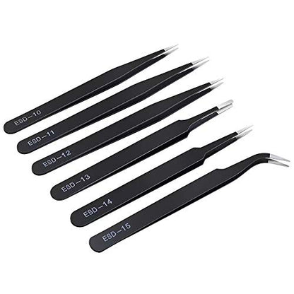 6PCS Precision Tweezers Set, Upgraded Anti-Static Stainless Steel Curved of Tweezers, for Electronics, Laboratory Work, Jewelry-Making, Craft, Soldering, etc, by kaverme. - style: 6pcs