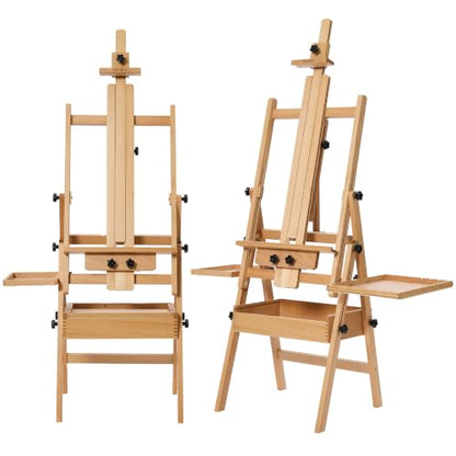 MEEDEN Painting Easel with Storage: H-Frame Beech Wood Art Easel for Adults, Artists, Students, Beginners - Adjustable 50"-80" H, Holds Canvas Up to 47 Inches - color: Natural