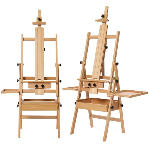 MEEDEN Painting Easel with Storage: H-Frame Beech Wood Art Easel for Adults, Artists, Students, Beginners - Adjustable 50"-80" H, Holds Canvas Up to 47 Inches - color: Natural
