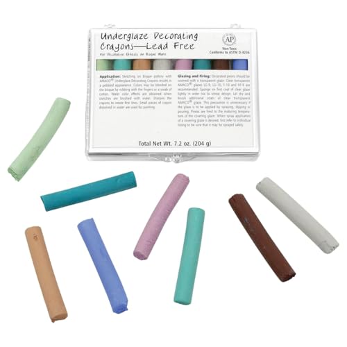 AMACO Underglaze Chalk Crayons 8-Count Set No. 2 (#209), 8 Assorted Colors in Cylindrical 2.75" Sticks, Pastel-Like Chalk Crayons for Bisque, Use with Water for Watercolor Effect - color: 8-Count Set No. 2 (#209)