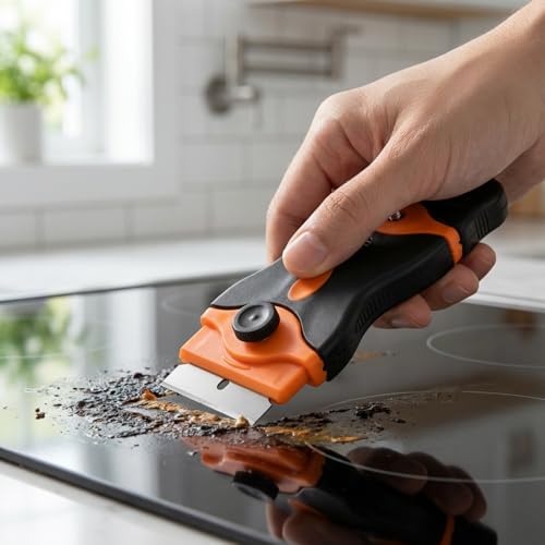Mister Rui 2-Pack Dual-Head Scraper Tool Set with 30 Metal & 20 Plastic Blades, Screw-On Safe Design for Glass, Cooktop, Tile, Floor & Paint Cleaning, Multi-Surface Scraper Kit