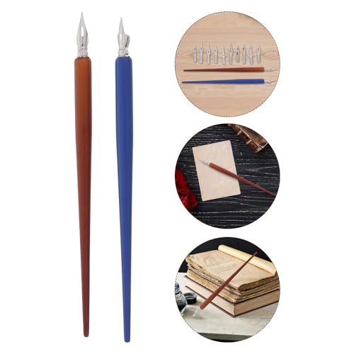 Homoyoyo 2 Sets Calligraphy Dip Pen Set with Wooden Nib Holder and Replaceable Stainless Steel Oblique Nibs, Balanced Grip for Extended Use, for Illustration and Comic Drawing