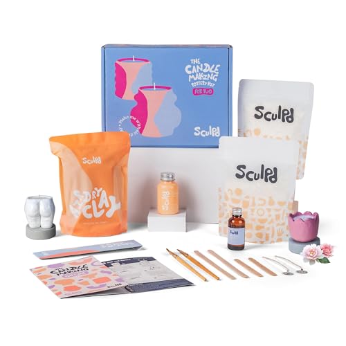 Sculpd Candle Making Pottery Kit for Adults with Air Dry Clay and Acrylic Paint Set, Non-Toxic Eco Soy Wax, Scented Fragrance Oil, Candle Glaze, Tools & Guide, 2 Candles, Peony Rose - color: Peony Rose, size: 2 Candles