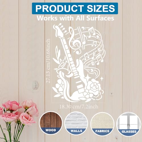 MAYJOYDIY Guitar Sheet Music Note Stencil 11.7×8.3inch Large Music Notes Flower Stencil with Paint Brush Reusable Musical Instruments Stencil for Painting on Furniture Wood Canvas Paper Wall - color: Guitar Sheet Music