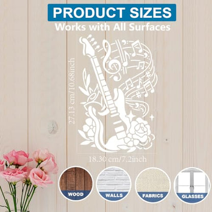 MAYJOYDIY Guitar Sheet Music Note Stencil 11.7×8.3inch Large Music Notes Flower Stencil with Paint Brush Reusable Musical Instruments Stencil for Painting on Furniture Wood Canvas Paper Wall - color: Guitar Sheet Music