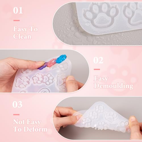 Elecrelive 2Pcs Cat Dog Paw Print Resin Jewelry Molds Earring Pendants Epoxy Mold Animal Footprints Jewelry Kit for DIY Craft Necklace Keychains Decoration