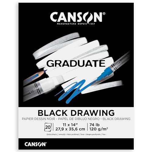 Canson Graduate Black Drawing Pad, Foldover, 11x14 inch, 20 Sheets | Artist Paper for Adults and Students - Drawing, Sketching and Art Journaling - color: Black Paper, size: 11x14 inch