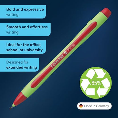 Schneider Xpress Premium Fineliner, 0.8 mm Porous Point, Light Green Barrel, Red Ink, Box of 10 Pens (190002) - color: Red