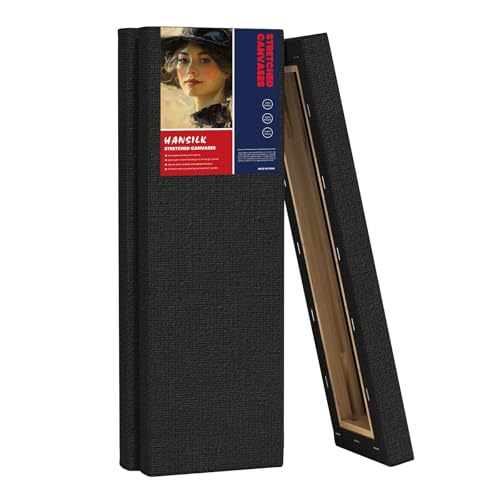 Stretched Canvases for Painting, 4x12 Inch Painting Supplies for Artists, Black Blank Canvas Pack, 3-Pack for Acrylic, Oil and Gouache Paints - color: Black