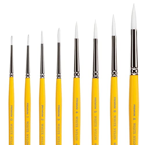 KINGART Premium 8 pc. Gold Grip 7950 Series Round Artist Brush Set, White Nylon Synthetic Hair for Face Painting, Fabric, Ceramics, Short Handle, 8 Sizes: 0, 1, 2, 3, 4, 5, 6, 8 - size: Set of 8 (Sizes 0, 1, 2, 3, 4, 5, 6, 8)