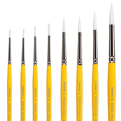 KINGART Premium 8 pc. Gold Grip 7950 Series Round Artist Brush Set, White Nylon Synthetic Hair for Face Painting, Fabric, Ceramics, Short Handle, 8 Sizes: 0, 1, 2, 3, 4, 5, 6, 8 - size: Set of 8 (Sizes 0, 1, 2, 3, 4, 5, 6, 8)