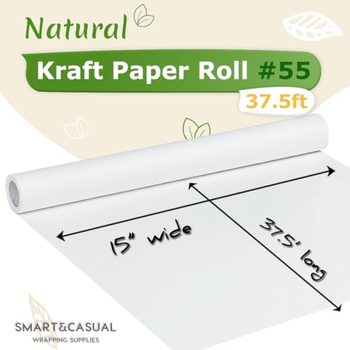 SMART&CASUAL 15" x 450" (37.5') Kraft Paper Roll for Art Craft Supplies Gift Wrapping Moving Packing Painting Drawing Paint Easel Poster Chart Paper (White, 15" W x 450" L (37.5')) - color: White, size: 15"W x 450"L ( 37.5' )