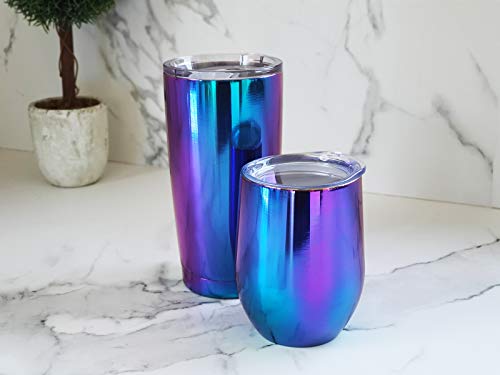 CHILLOUT LIFE 12 oz Stainless Steel Wine Tumbler with Lid - Double Wall Vacuum Insulated Wine Cup Glass Keeping Cold & Hot for Coffee, Champagne, Cocktails, Ice Cream - Dishwasher Safe Color - color: Magic Blue, style: 1 Pack