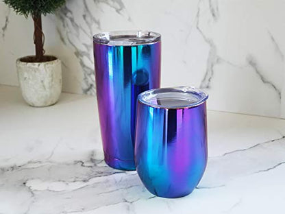 CHILLOUT LIFE 12 oz Stainless Steel Wine Tumbler with Lid - Double Wall Vacuum Insulated Wine Cup Glass Keeping Cold & Hot for Coffee, Champagne, Cocktails, Ice Cream - Dishwasher Safe Color - color: Magic Blue, style: 1 Pack