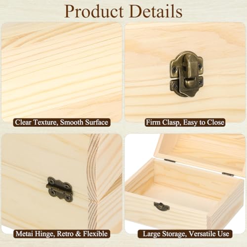 Cabilock Large Wooden Treasure Chest Box Solid Arc Design Storage Chest Box with Buckle 6.29 X 4.72 X 4.52 in Wood for Crafts Trinkets Candy Gift Packaging Home Organization