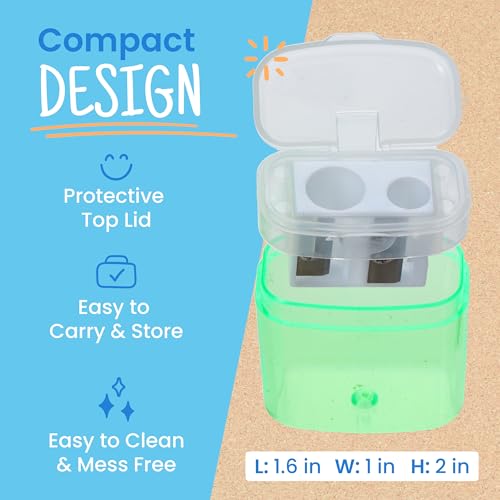 Craftzilla Pencil Sharpener 100 Pack, Manual Pencil Sharpeners Bulk, Handheld Dual Hole with Lid for Kids and Classroom, School Office Supplies - size: 100pcs Pencil Sharpeners
