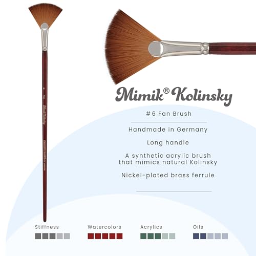 Creative Mark Mimik Kolinsky Watercolor Brush - # 6 Fan - Long Handle Synthetic Paint Brush - Handmade in Germany - Synthetic Sable Paint Brushes for Professional Artists - Animal-Friendly - size: 6