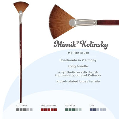 Creative Mark Mimik Kolinsky Watercolor Brush - # 6 Fan - Long Handle Synthetic Paint Brush - Handmade in Germany - Synthetic Sable Paint Brushes for Professional Artists - Animal-Friendly - size: 6