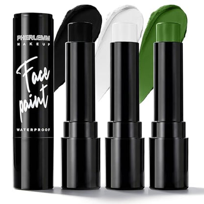 Black White Green Face Paint Sticks Waterproof Eye Black Smooth Smudge-proof Body Paint High Pigment for Sports Event Halloween SFX Makeup Forest Creature Goblin and Nature Themed Looks - color: Black White Green