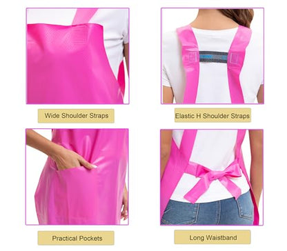 Nanxson TPU Waterproof Apron with Pocket Lightweight Work Aprons for Girls H Style for Dishwashing Pet grooming Gardening - color: Pink