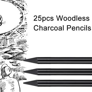 Pssopp 3Pcs Woodless Charcoals Pencils, Charcoal Drawing Bar Sticks Sketch Pencils Artist Art Drawing Sketching Painting Tools Stationery For Students Adults Artist and Beginner