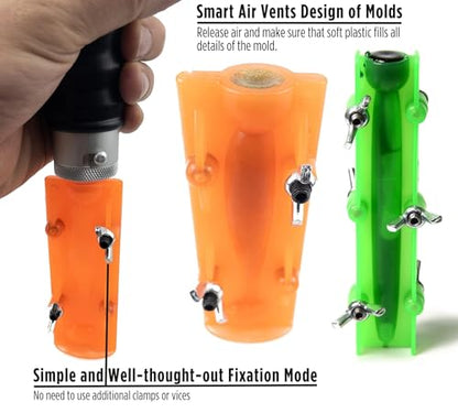 Starter Kit Aluminum Injector 1.5 oz / 45 ml for Soft Plastic Plastisol Fishing Bait Baits Mold Molds Form Lure Tackle Making With Locking Nozzle on the end of Injector Gift for Fisherman