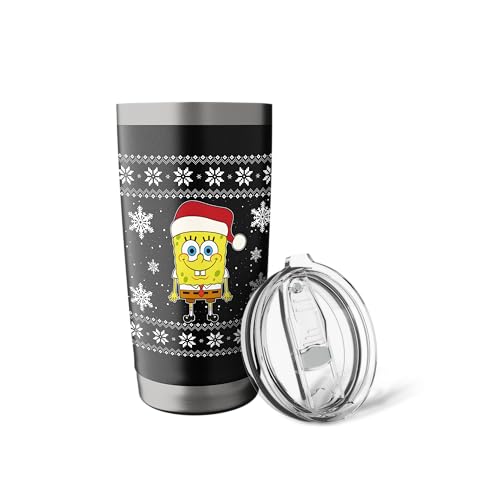 Spongebob SquarePants Holiday Christmas Graphic Stainless Steel Insulated Tumbler - color: Black