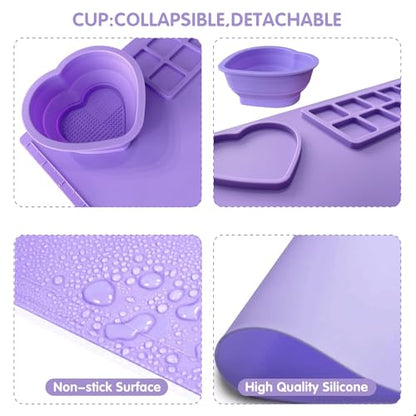 Silicone Painting Mat,20"X16"Large Silicone Art mat, Art Mat with Cup, Easy Clean up, Protects Surfaces Perfectly. for Paint, Color, Play with Clay/Play Dough.(Purple) - color: Purple