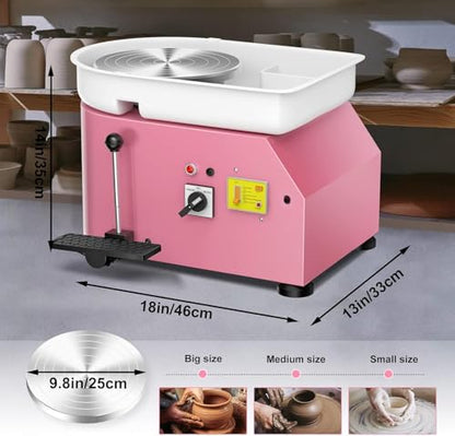 Pottery Wheel Pottery Forming Machine 25CM 350W Electric Pottery Wheel with Foot Pedal DIY Clay Tool Ceramic Machine Work Clay Art Craft (Pink) - color: pink