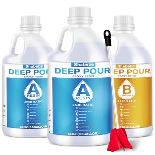 Shabebe Deep Pour Epoxy Resin 1.5 Gallon, 2 to 4 Inch Depth Clear Epoxy Resin Kit with Mixer, Bubble Free, Low Odor 2:1 Casting Resin for Table Top, Countertop, River Table, Wood Filler, Bar Top - size: 1.5 Gallon