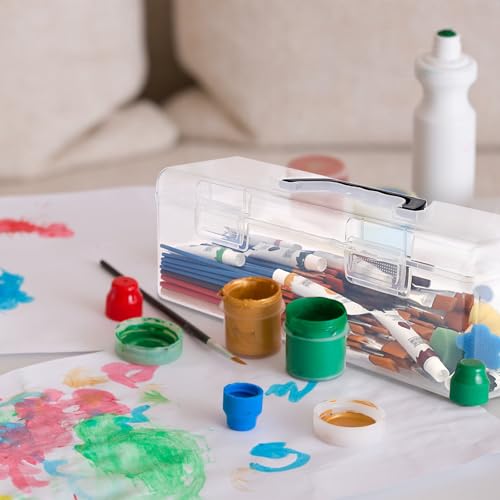 BTSKY 2 Pack Clear Plastic Painting Brush Container with Black Handle, Portable Long Paintbrush Case, Drawing Tools Storage Box, Practical Art Supply Organizer for Artist Crafters, 14"x4.7"x4.3"