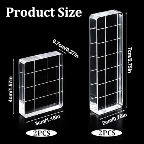 4 PCS Acrylic Stamp Block, 2 Sizes Clear Stamp Block with Grid Lines Stampings Tool, Acrylic Blocks for Stamping Acrylics Stamping Blocks for Crafting Scrapbooking Crafts, Card Making DIY Ornaments