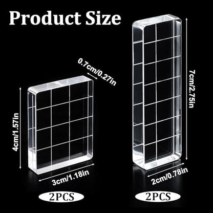 4 PCS Acrylic Stamp Block, 2 Sizes Clear Stamp Block with Grid Lines Stampings Tool, Acrylic Blocks for Stamping Acrylics Stamping Blocks for Crafting Scrapbooking Crafts, Card Making DIY Ornaments