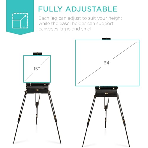Best Choice Products Art Easel for Painting, Portable Wooden Adjustable Artist Tripod with Sketch Box, 32-Piece Art Set with Acrylic Paints, Brushes, Canvases & Palette - Black - style: Black