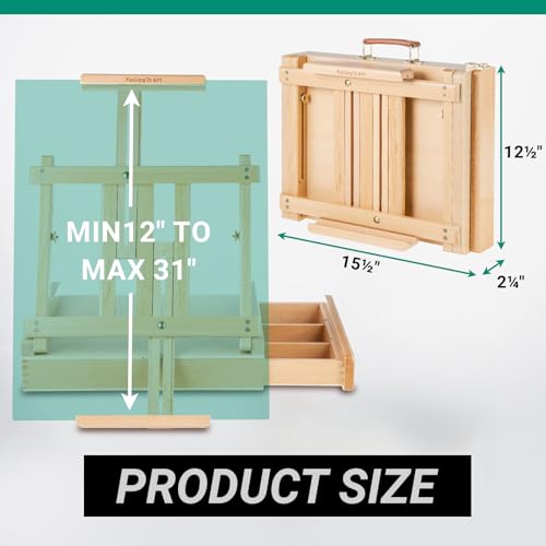 Falling in Art Studio Sketchbox Tabletop Easel, Adjustable Beechwood Easel for Painting, Portable Desktop Easel with Storage Drawer, Suitable for Beginners and Artists- Holds canvases up to 31" high