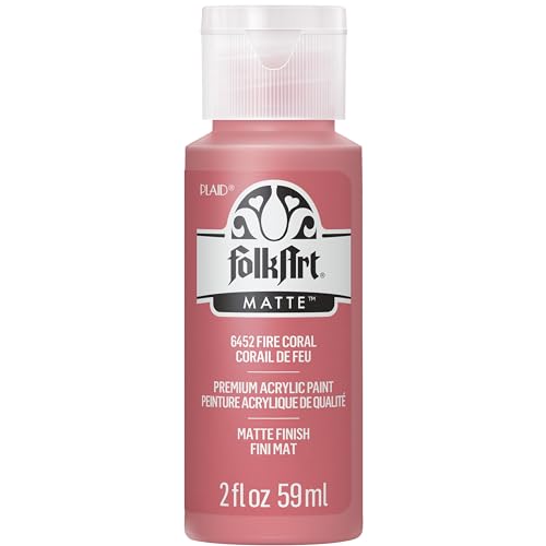 FolkArt Acrylic Paint in Assorted Colors (2 oz), , Fire Coral - color: Fire Coral, size: 2 Fl Oz (Pack of 1)