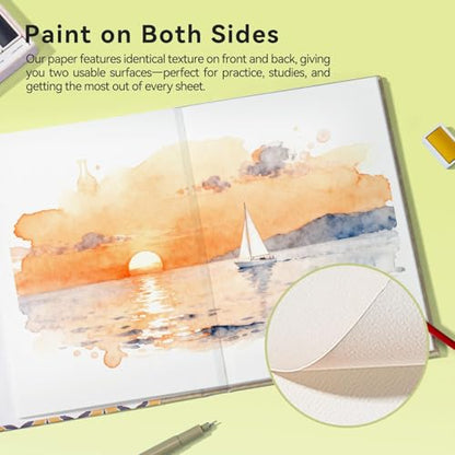 Arrtx Watercolor Sketchbook, A5 8.3 x 5.9 Inch 100% Cotton Cold Press, 300gsm/140lb, Acid-Free, Double-Sided Textured Surface, 24 Sheets for Painting, Sketching & Mixed Media - size: 8.3 x 5.9 inch