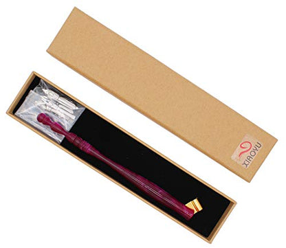 XIAOYU Calligraphy Oblique Nib Pen Holder, English Calligraphy Pen Nib Holder, Resin Dip Pen Handle Nib Holder with 5 Flat Nibs, Pruple and Red - color: Pruple & Red
